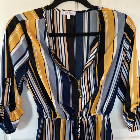 STELLA TWEED💫 Women’s Black/Yellow/White Striped Zipper-Up Long Sleeve Flowing - Picture 4 of 13